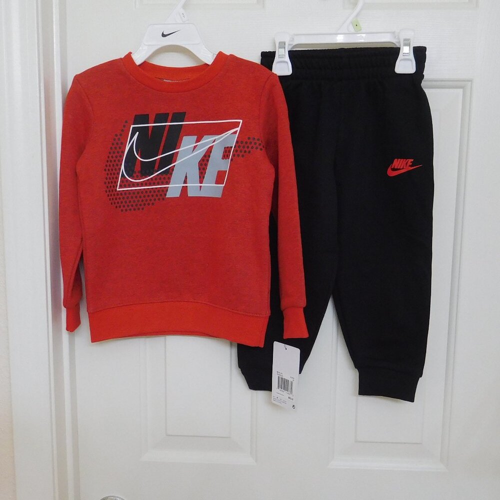 NWT 2pc Nike Red Gray Black Sweatshirt & Black Joggers Set sz 6